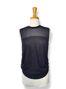 TORY BURCH Cotton Blend Sleeveless Knit Top Mesh/Sheer upper bodice Black sz L - Picture 1 of 10