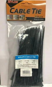 CABLE TIES 100 PK HEAVY DUTY BLACK NYLON- 15 CM LONG 3 MM WIDE FREE POST - Bild 1 von 5