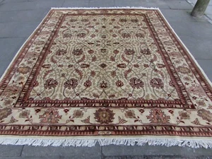 Alfombra vintage tradicional hecha a mano oriental afgana de lana beige marrón 287x240 cm - Imagen 1 de 12