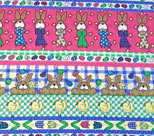 Bow Tie Bunny Chicken Eggs Plaid Easter Stripes Cotton Fabric Remnant 36x45" - Picture 1 of 2