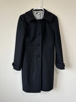 J. Casaco Crew feminino tamanho 4 preto Lady Day peito duplo longo lã Peacoat - Imagem 1 de 4