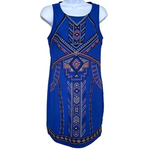 Flying Tomato Women’s Sz S Blue Aztec Print Embroidered Dress Back Zip Sleeveles - Picture 1 of 5