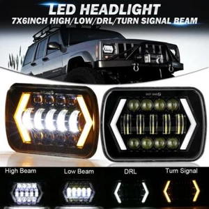 Pair 7x6" 5x7" LED Headlight DRL Turn Signal Projector Beam for Jeep Cherokee XJ - Picture 1 of 12