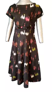 Mid Century flare Chicken Dress Large L black chicken pattern vintage dress - Picture 1 of 13