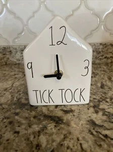 Rae Dunn TICK TOCK Birdhouse Shaped Clock mantle shelf desk NWT white Magenta - Picture 1 of 3