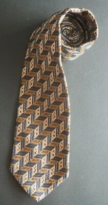 KRIZIA UOMO CORBATA DE SEDA PARA HOMBRE EN MARRÓN BEIGE AZUL MARINO GRANATE GEOMÉTRICA  Foto 1 de 4