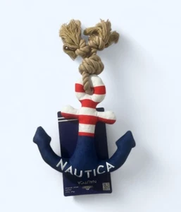 NEW Nautica Dog Toy Plush Anchor with Knotted Ends Rope Red White Blue Americana - Picture 1 of 2