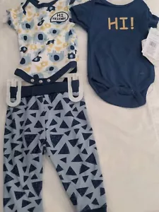 Baby Gear Boys 3 Piece Set 0-3 Months New with Tags 2 Bodysuits 1 Pant Blue Cute - Picture 1 of 4