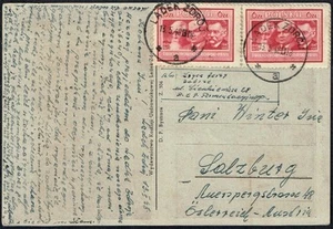 2666 POLAND TO AUSTRIA POSTCARD 1948 LADEK ZDROJ - SALZBURG - Picture 1 of 2