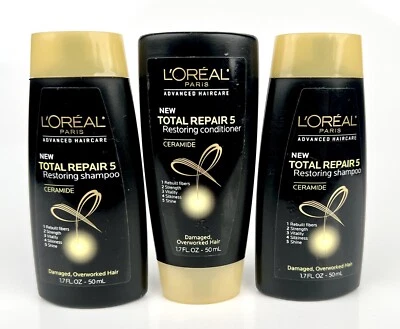Lot 3x L'Oreal Total Repair 5 Restoring Shampoo Conditioner Travel Trial 1.7oz - Image 1 of 4