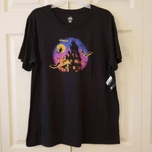 Celebrate Halloween Women's Black Tee Size XL Retro Haunted House Gold - Foto 1 di 6