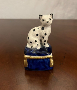Fitz & Floyd Cat Vintage Porcelain Crackle Glaze Trinket Box Spotted Cat Japan