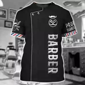 New Hot Sale Barber Shop Print T-shirt 3D Personality Men's Workwear Fashion Str - Picture 1 of 2