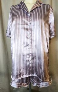 EKOUAER Damen Gr. M Pyjama Shorts Set Lavendel & Weiß Streifen Satin Rüschen Beine - Bild 1 von 10