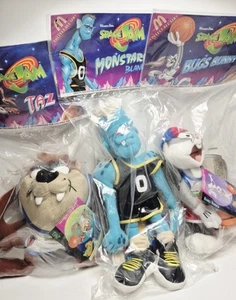 Vtg SpaceJam McDonalds Plush 1996 LooneyToons Lot Taz, Bugs Bunny and Blanko NIP - Picture 1 of 18