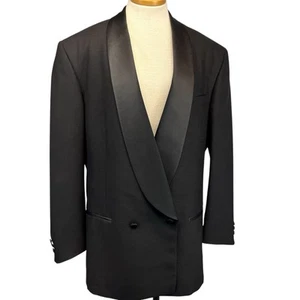 Pierre Balmain Black Wool Satin Shawl Lapel Double Breasted Tuxedo Mens 44L - Picture 1 of 20