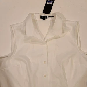 NWT Jones New York Women's XL Sleevess Collared Dress Shirt Button Up White New - Picture 1 of 12