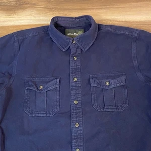 Eddie Bauer Chamois Flannel Shirt Mens Large Tall Navy Blue Flannel Work Shirt - Picture 1 of 8