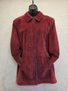 CHEROKEE Brand Suede Women Jacket Burgundy Washable Classic Lovely VTG Sz L ECU - Picture 1 of 18