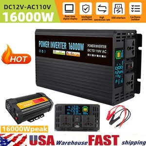 Neu Auto Wechselrichter 16000W 12V DC zu 110V 120V AC LCD Kabel Auto Boot Wohnmobil USA - Bild 1 von 59