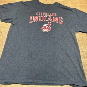 Cleveland Indians Chief Wahoo Spell Out Logo T-Shirt Blue Size Large - Picture 1 of 6