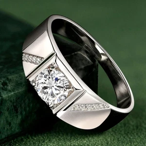 Round Lab-Created Moissanite Men's Stunning Wedding Ring 14K White Gold Plated - Picture 1 of 8
