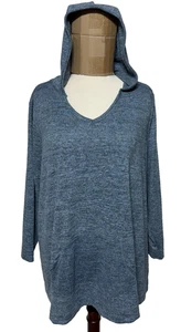 Catherines Hoodie Womens 3X Blue Heathered Lightweight Sweater Rayon Blend - Picture 1 of 8