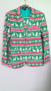 Suitmeister Men Nordic Reindeer Christmas Suit SZ L (42-44) Red & Green Novelty