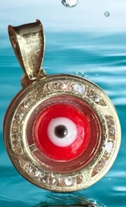 Sale GOLd RED evil eye bad fatima charm Pendant luck nazar 10k bracelet .65" - Picture 1 of 13