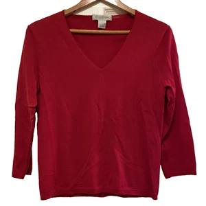 BROOKS BROTHERS Red 100% Merino Wool V-neck 3/4 Length Sleeve Sweater Sz L - Picture 1 of 6