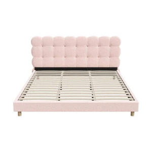 Oikiture Bed Frame King Size Tufted Bedhead Boucle Fabric Pink - Picture 1 of 7