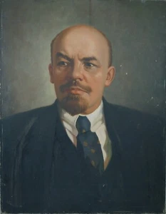 LENIN Portrait Oil Painting on canvas Original 50s Rostov Soviet Russia USSR - Picture 1 of 12