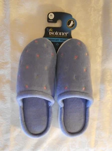 *****NWT BLUE ISOTONER SLIPPERS EMBROIDERED FLOWERS SIZE 9 1/2 - 10 NEW**** - Picture 1 of 5