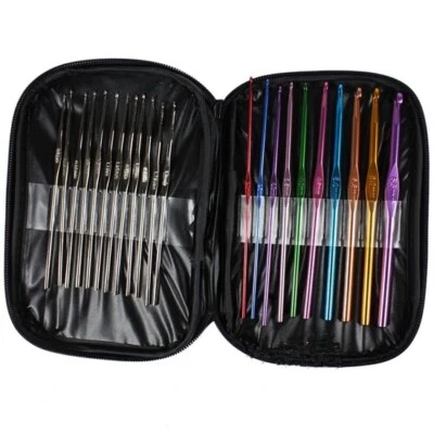 PREASION 22 Pcs Set Colorful Aluminum Alloy Crochet Hooks Needles Knit Weave Yarn Set for