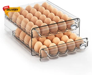 60 Eggs Organizer for Refrigerator Large Egg Holder for Fridge Clear Egg Cont... - Picture 1 of 6