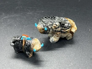 Joseph Begay Steinintarsien Paar Navajo Bison Fetisch Figur Indianer - Bild 1 von 3