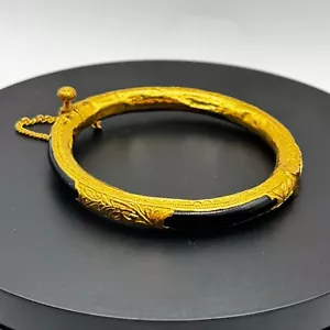 De colección Chino 24K Y. Brazalete Brazalete Coral Dorado y Negro - 7" Circ. Interior (TuR-59A) - Imagen 1 de 8