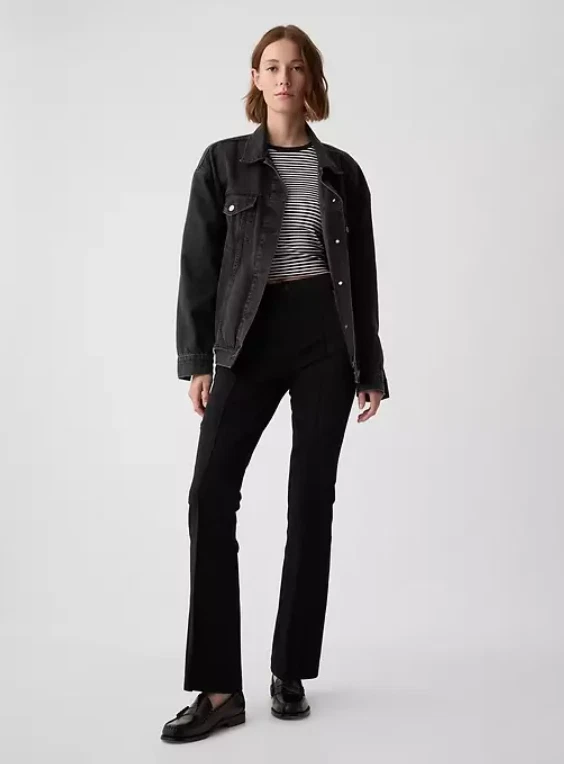 GAP High Rise Stretch FLARE Pintuck Pleat Black BOHO Pants 12 TALL RT #455131