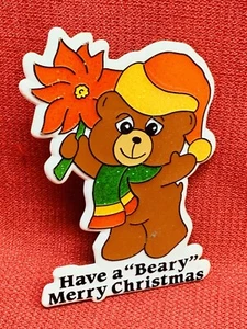 Vintage 1986 “Have A Beary Merry Christmas” Fridge Magnet Teddy Bear 4"x 3"W - Picture 1 of 3