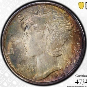 1943-D MS66FB Toned PCGS Mercury Dime Color PQ Gold Shield TrueView - Picture 1 of 4