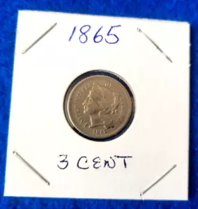 1865 Three Cent 3c Coin - Xtra Fine Plus - Condition Civil War Era Coin - Picture 1 of 2