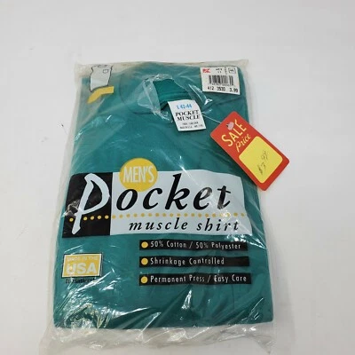 Deadstock мышцы карман футболка сделано в США зеленый мужской большой 42 44 винтажная футболка упаковка - Изображение 1 из 4
