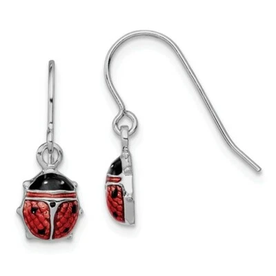 925 Sterling Silver Rhodium Enameled Ladybug Dangle Earrings - Image 1 of 4