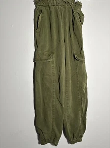 zara girls size 11-12 cargo pants Olive Green Pockets elastic waist pleated - Picture 1 of 18