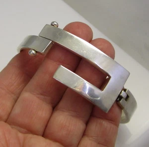 Estate Vintage Sterling Silver Sign JSH Eagle 3 MEXICO 53.4 Gram Hinged Bracelet - Picture 1 of 5