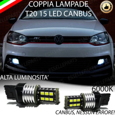 COPPIA LUCI DIURNE DRL 15 LED T20 W21W CANBUS VW POLO 6C 6000K NO ERROR - Immagine 1 di 2