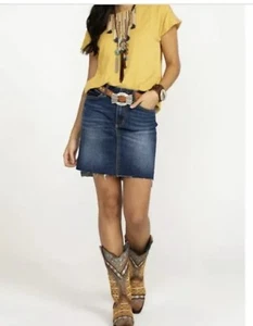 Gonna jeans FREE PEOPLE Wrangler donna retrò Mae denim rodeo western taglia 3 nuova con etichette - Foto 1 di 9