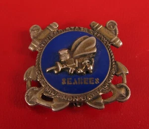 VINTAGE ORIGINAL SOLID STERLING SILVER WWII NAVY SEABEES ENAMEL PIN BROOCH NICE - Picture 1 of 2
