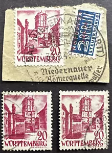 GERMANY WURTTEMBERG 1948 Sc# 8N34 & RA4 Lot of 4 Used Stamps Wangen Gate - Picture 1 of 2