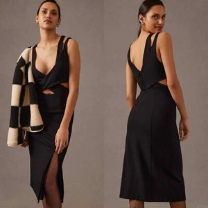 Anthropologie Cut Out Dress M Sleeveless Side Slit Cocktail Criss Cross Black - Picture 1 of 11